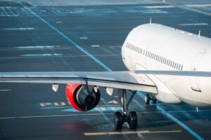 Commercial airplane during taxi on runway