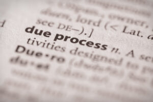 Selective focus on the phrase "due process" surrounded by many more words